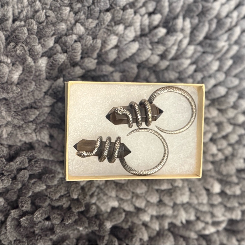 Silver and Black Snake Earrings